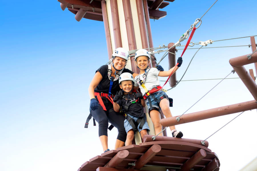 Mum and children on the Next Level High Ropes Adventure Park at Sunshine Plaza in Maroochydore