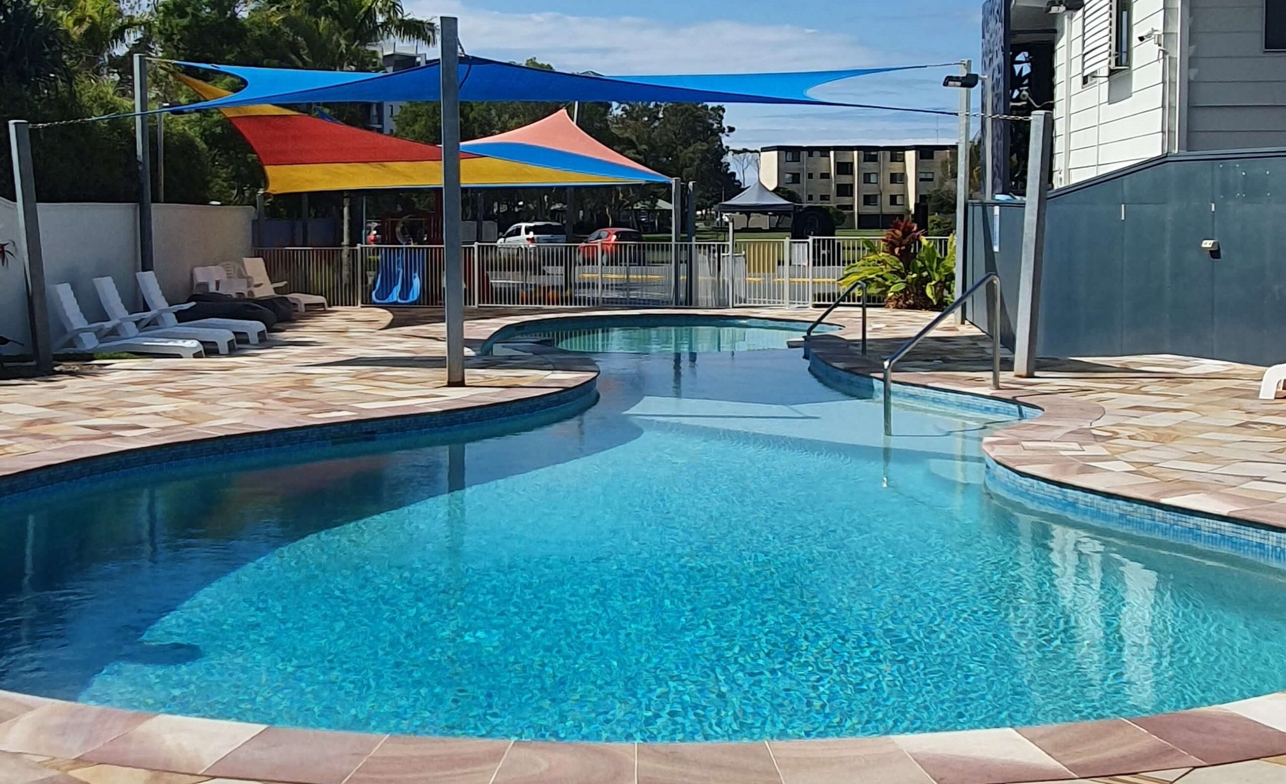 Heated pool at Alex Beach Cabins Sunshine Coast