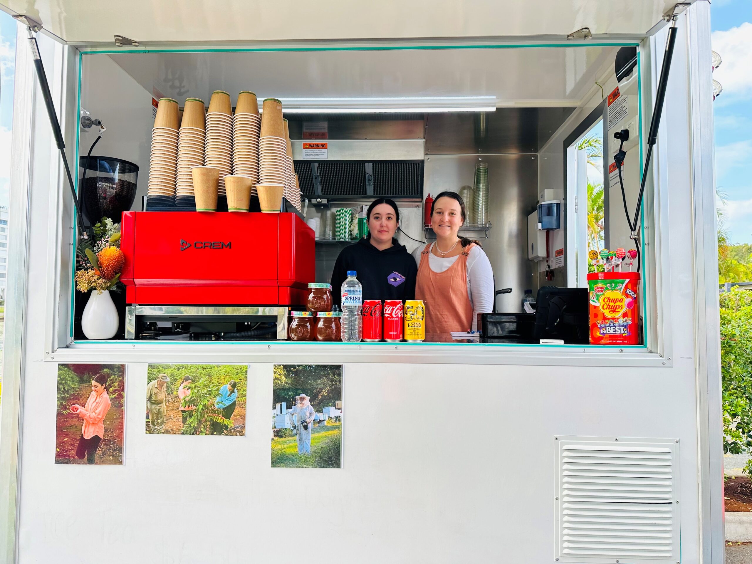 The Girls from Wise Espresso serving coffee at Alex Beach cabins and tourist park